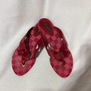 Louis Vuitton Red Checkered Women's Sandals